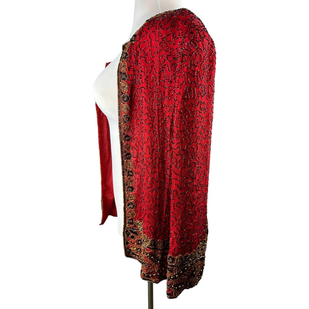 *Flawed* Vintage Laurence Kazar Silk Beaded Embellished Jacket Red Plus Size 2X - Picture 4 of 16
